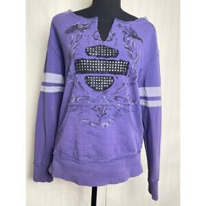 Harley Davidson Distress Sequin Long Sleeve Top Women's M Purple Soft Grunge